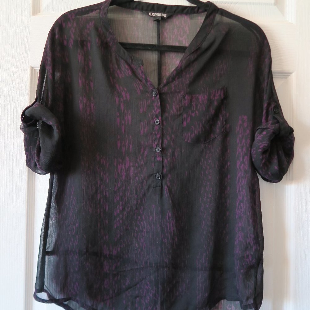 Express Sheer Black-Purple Top